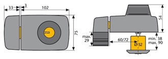 Zür-Zusatzschloss ABUS 7025: Maße und technische Zeichnung