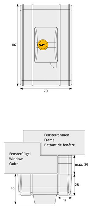 Skizze: Fenster-Zusatzschloss ABUS FTS96