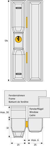 Fenster-Zusatzschloss ABUS FTS88: Maße und technische Zeichnung
